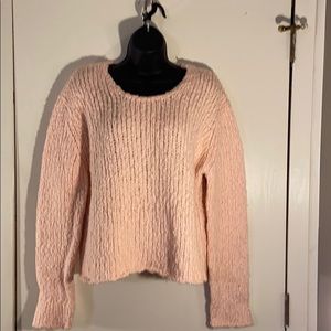 Scoopneck pink acrylic, cotton & wool sweater.